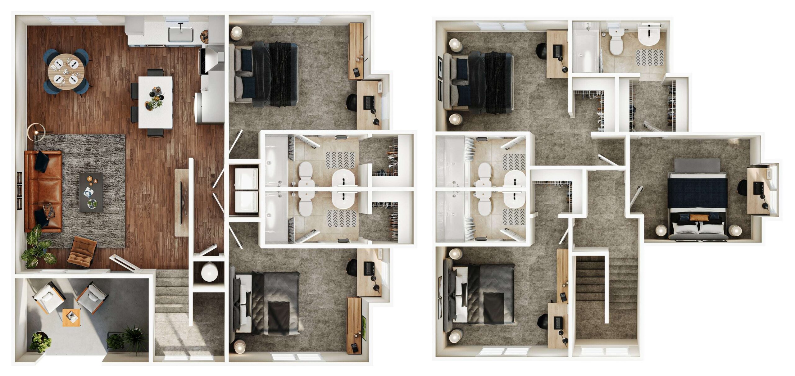 A 3D image of the 5BR/5BA – Blackwood – Elite floorplan, a 1900 squarefoot, 5 bed / 5 bath unit